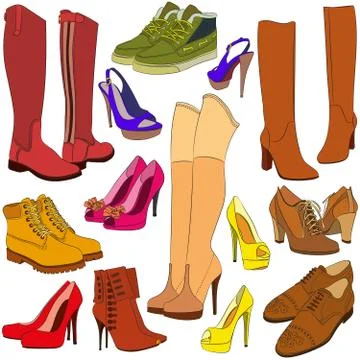Collection of different shoes Stock Illustration