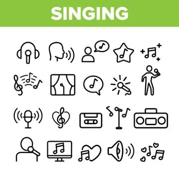 Collection Different Singing Icons Set Vector 스톡 일러스트