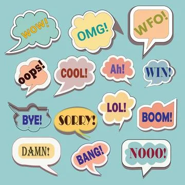 A collection of different speech bubbles with different colors. Stock Illustration