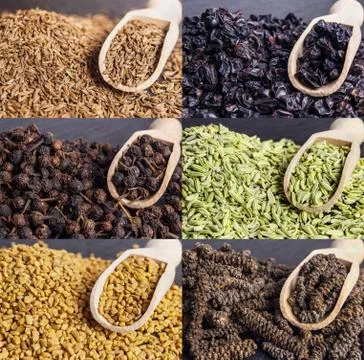 Collection of different spices Stock Photos