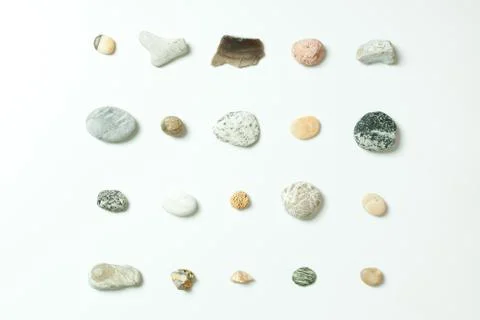 Collection of different stone designs on white background Stock Photos