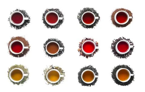 Collection of different teas in cups. Stock Photos