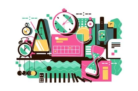 Collection of different time devices Stock Illustration