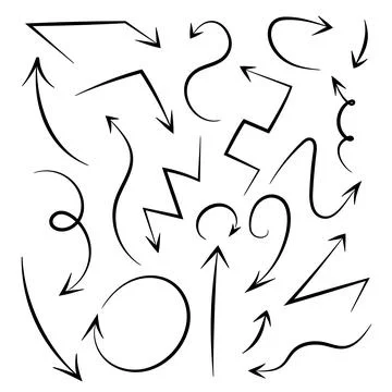 Collection of different types of Arrows. Sharp and wavy Pointers. Path dire.. Stock Illustration