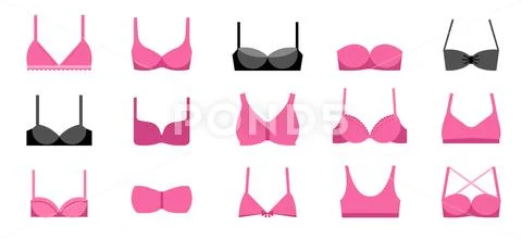Collection of different types of bras illustrations, icons ~ Clip Art  #83269575