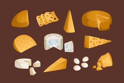Collection of different types of cheeses. Vector illustration. Colorful and.. Stock Illustration