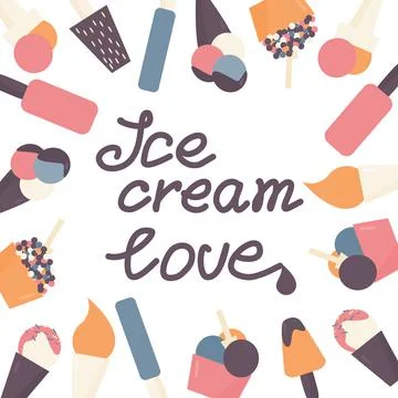 Collection with different types of ice cream text Stock Illustration