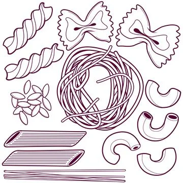Collection of different types of pasta. Vector illustration Stock Illustration