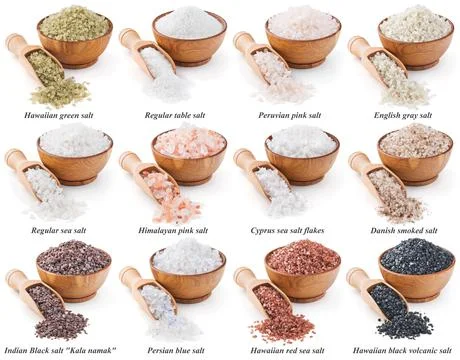Collection of different types of salt isolated on white Foto stock