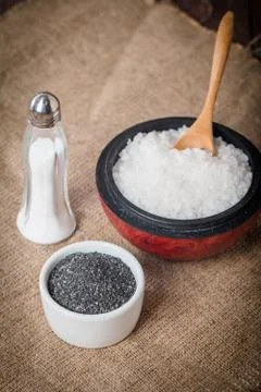Collection of different types of salt Stock Photos