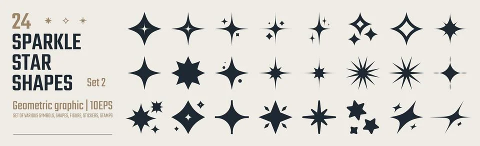 Collection of different vector sparkling stars icon, decorative twinkle and.. Illustrazione stock