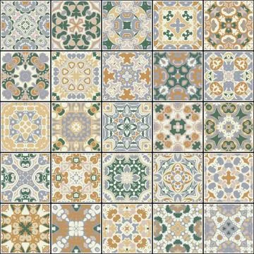 Collection of different vintage tiles Ilustración de archivo