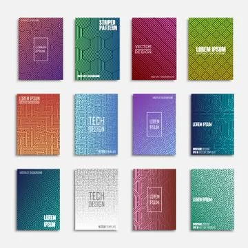 Collection of digital abstract posters - tech design. Colorful gradient covers Stock Illustration