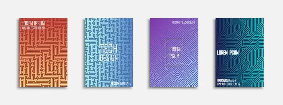 Collection of digital abstract posters - tech design. Colorful gradient covers Stock Illustration
