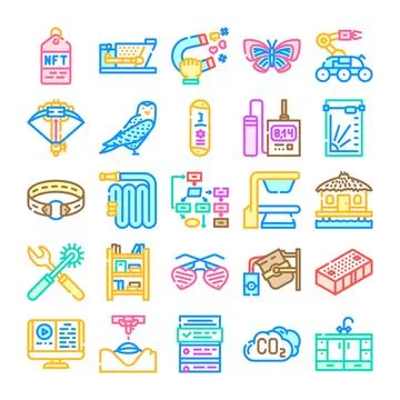 Collection of digital and technology related icons 스톡 일러스트