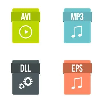 Collection of digital file format type icons Stock Illustration