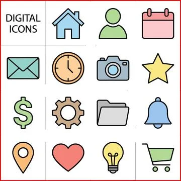 Collection of Digital Icons for Web and App Design. Illustrazione stock