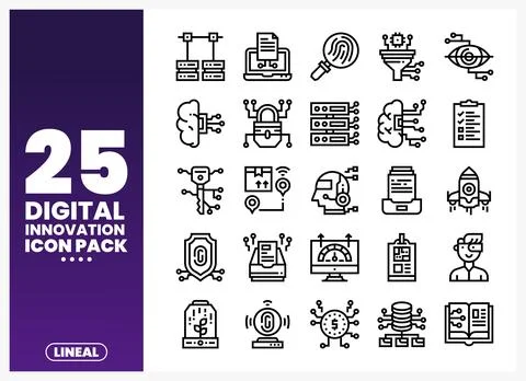 Collection of digital innovation linear icons on a white background with pu.. Stock Illustration