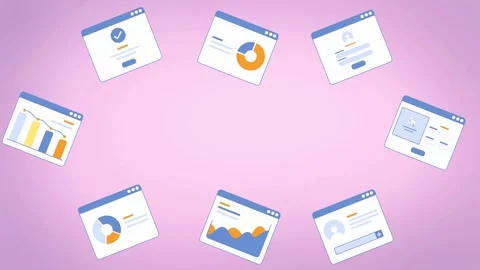 Collection of Digital Interface Windows with Charts and Graphs Video stock 323448108