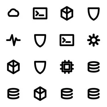 A Collection of Digital Technology and Computing Software Icons on White Ba.. Stock Illustration