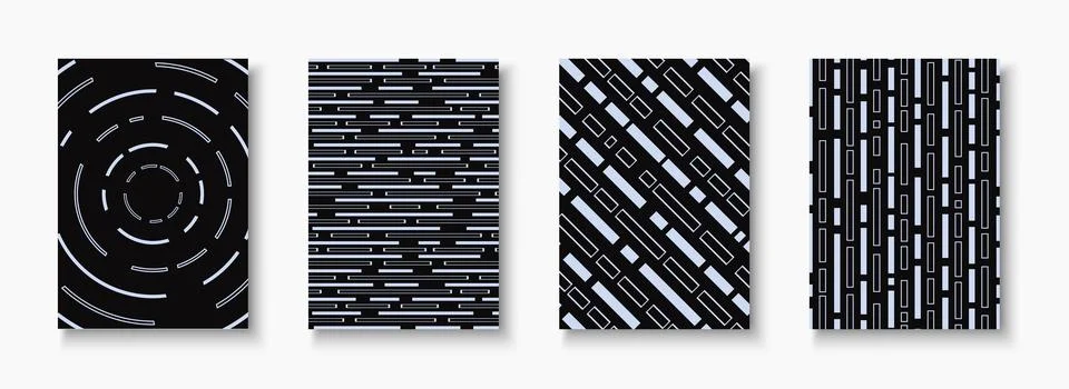 Collection of digital technology striped abstract covers, templates, placar.. Illustrazione stock