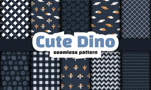 Collection of dinosaur seamless pattern Illustrazione stock