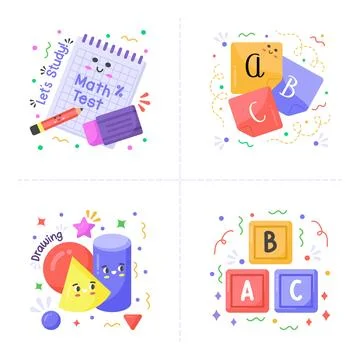 A collection of distance learning, graduation, and academic study objects Stock Illustration