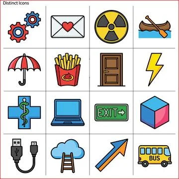 Collection of Distinct Icons Representing Various Concepts. Stock Illustration