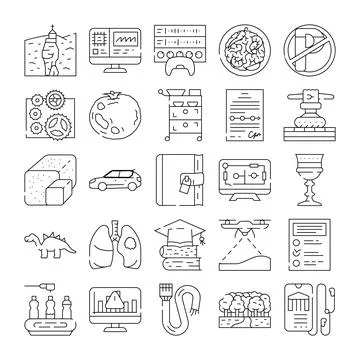 Collection of distinct outline icon concepts illustrating various fields Stock Illustration