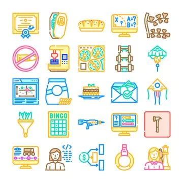 Collection of diverse activity and game outline icons Stock Illustration