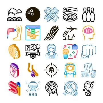 Collection of diverse activity and object icons Stockillustratie