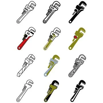 Collection of diverse adjustable wrench illustrations for construction and .. 库存插图