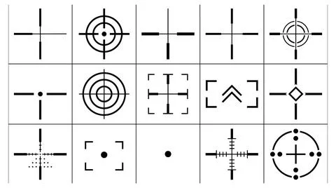 Collection of diverse aiming reticles and tactical target crosshair vector Stock Illustration