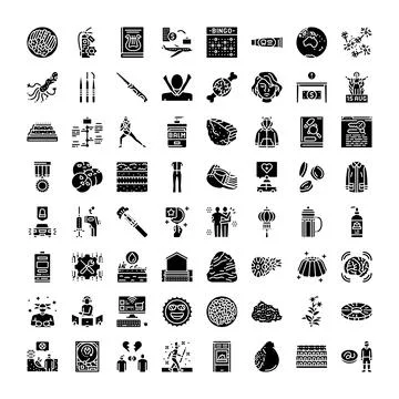 Collection of diverse black and white glyph icons Illustrazione stock