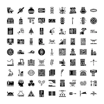 Collection of diverse black glyph solid icons 库存插图