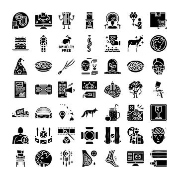 Collection of diverse black glyph solid icons Stock Illustration