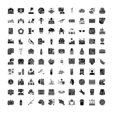 Collection of diverse black glyph vector symbols Illustrazione stock