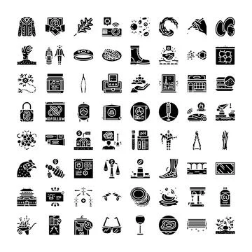 Collection of diverse black silhouette vector icons Illustrazione stock