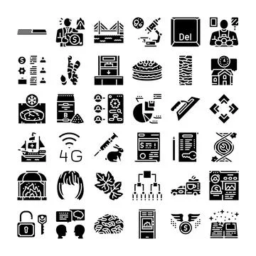 Collection of diverse business technology graphics and glyph symbols Stock Illustration