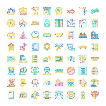 Collection of diverse colored thin line icons Illustrazione stock