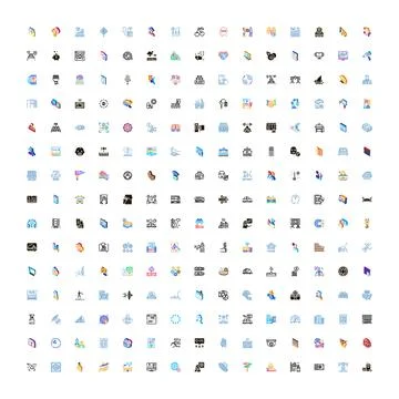 Collection of diverse colorful vector line icons presenting various concepts Stock Illustration