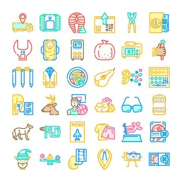 Collection of diverse colorful vector line icons set 스톡 일러스트