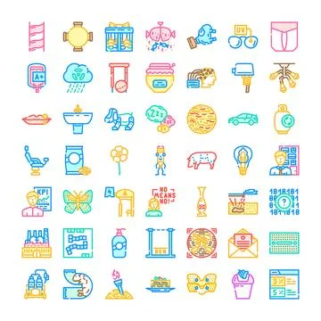 Collection of diverse colorful vector line icons Stock Illustration