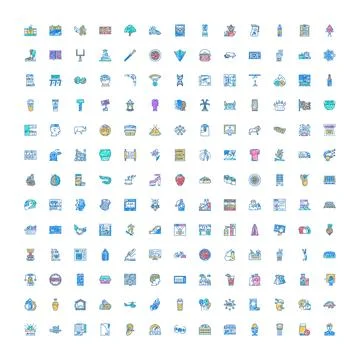 Collection of diverse colorful vector line art icons Illustrazione stock