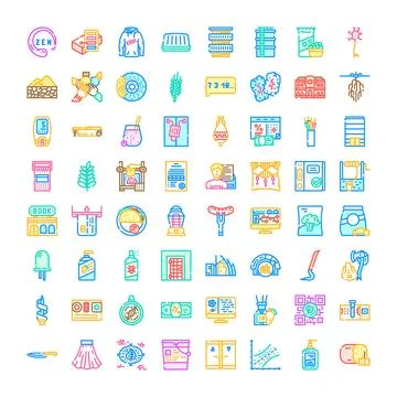 Collection of diverse colorful vector line icons creating a concept Stock Illustration