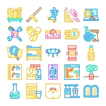 Collection of diverse colorful vector line icons 스톡 일러스트