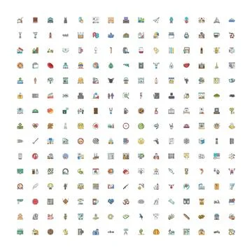 Collection of diverse colorful vector line icons Stock Illustration