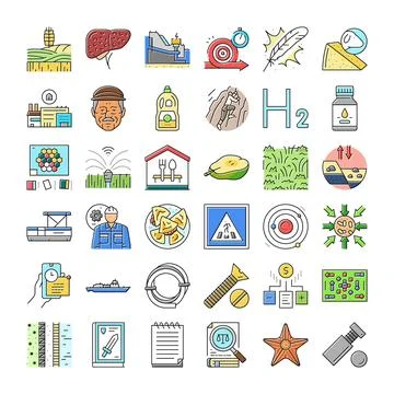 Collection of diverse colorful vector line art icons 스톡 일러스트