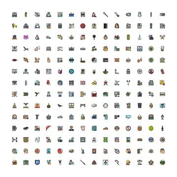 Collection of diverse colorful vector line art icons 库存插图