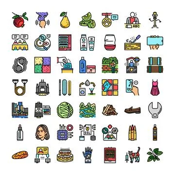 Collection of diverse colorful vector line icons 스톡 일러스트